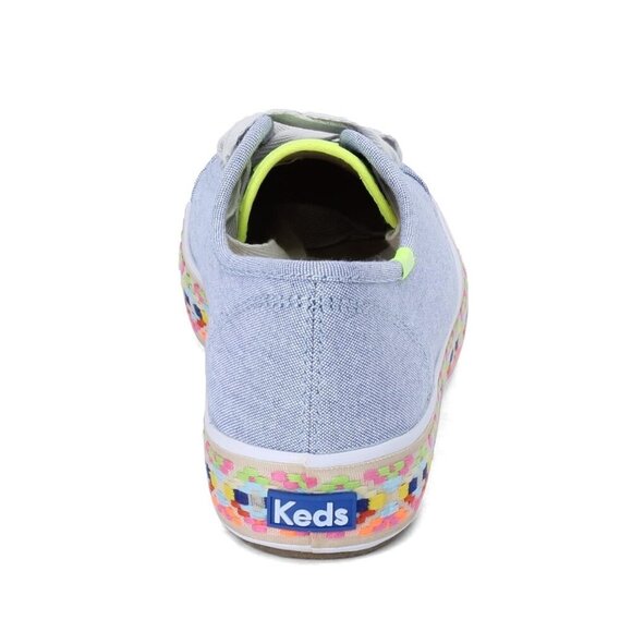 NWOT Keds Triple Kick light wash blue denim & colourful pattern mid sole sneaker - Picture 3 of 15